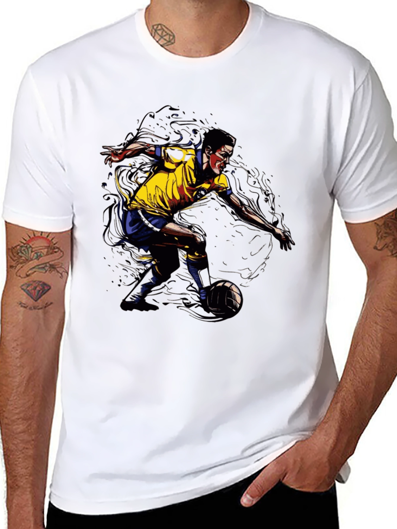 Soccer Player Graphic Tee - Black Cotton T-Shirt