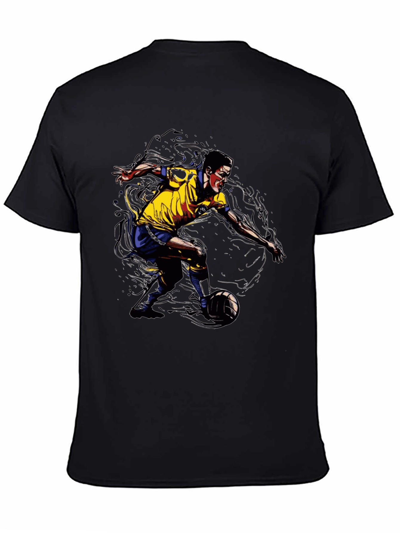 Soccer Player Graphic Tee - Black Cotton T-Shirt