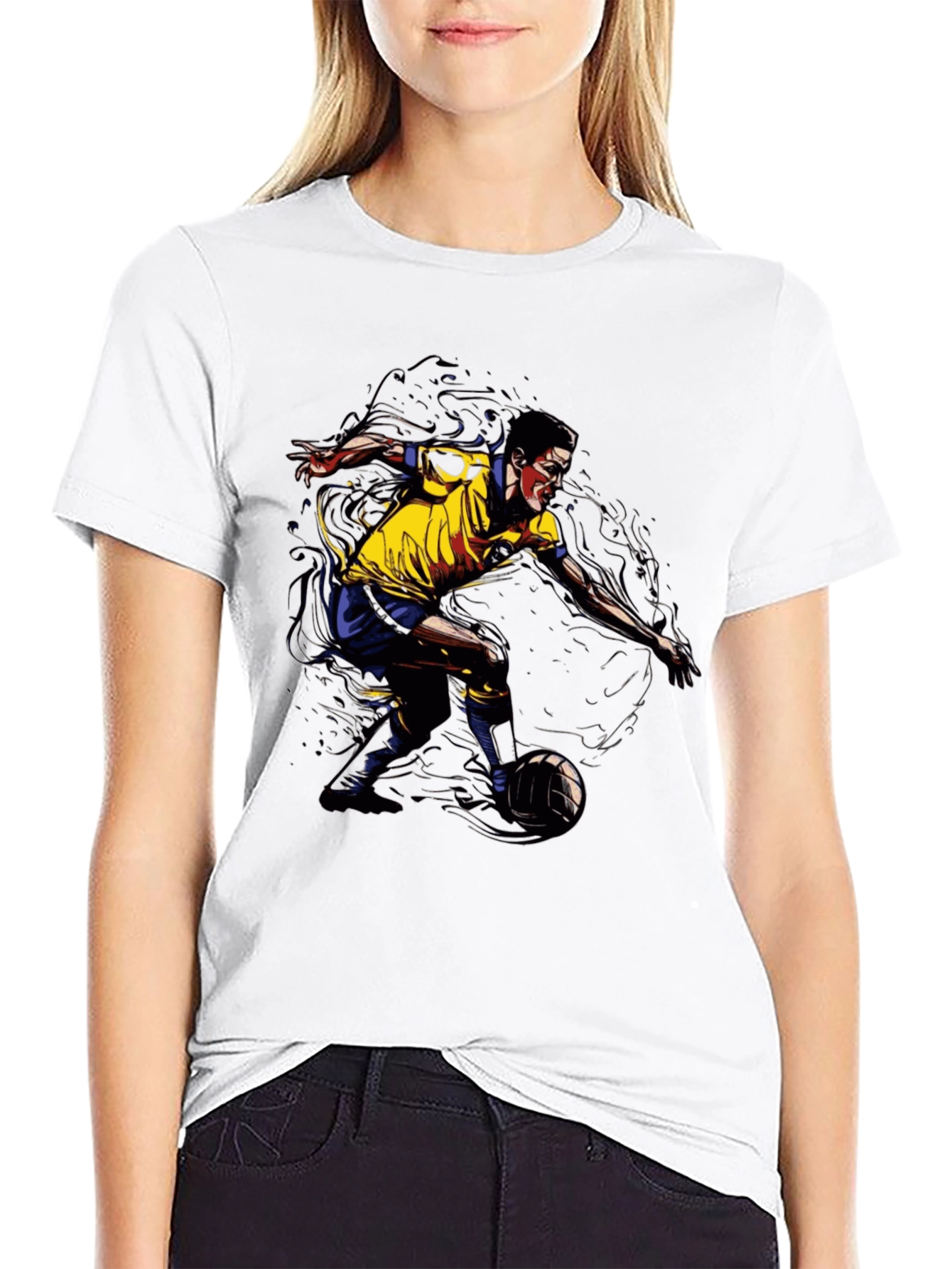Soccer Player Graphic Tee - Black Cotton T-Shirt