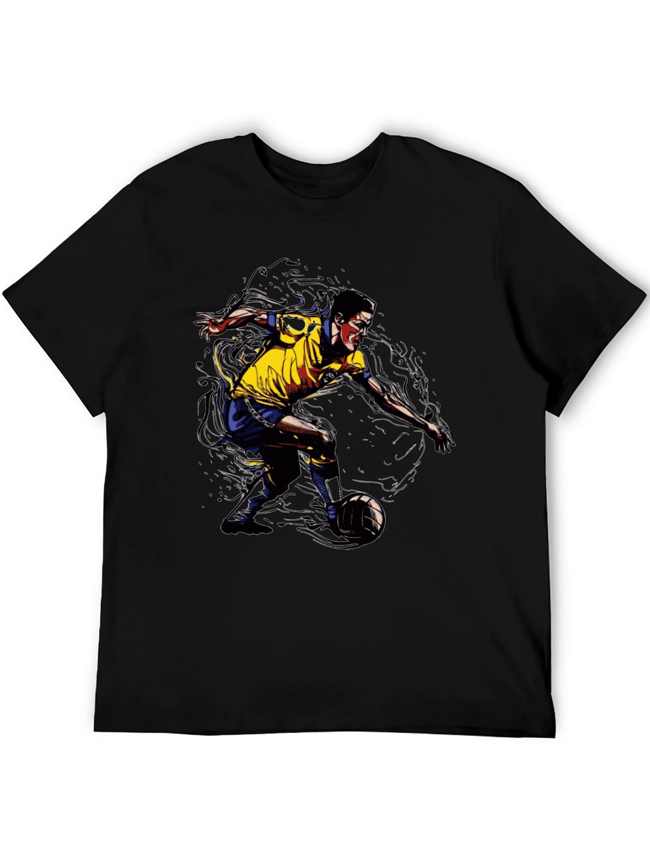 Soccer Player Graphic Tee - Black Cotton T-Shirt