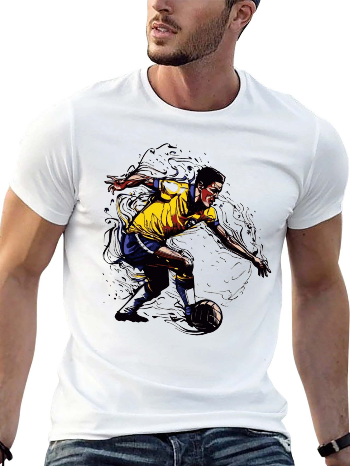 Soccer Player Graphic Tee - Black Cotton T-Shirt