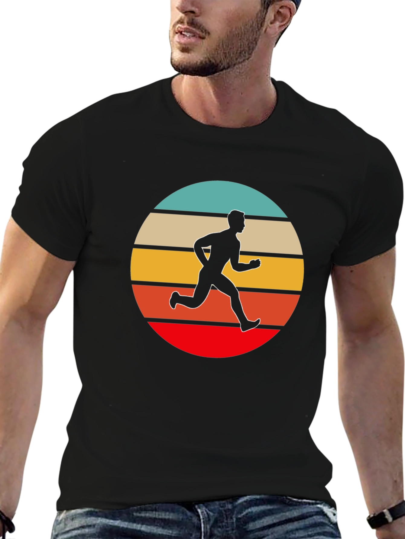 Retro Runner Graphic Tee - Black Cotton T-Shirt