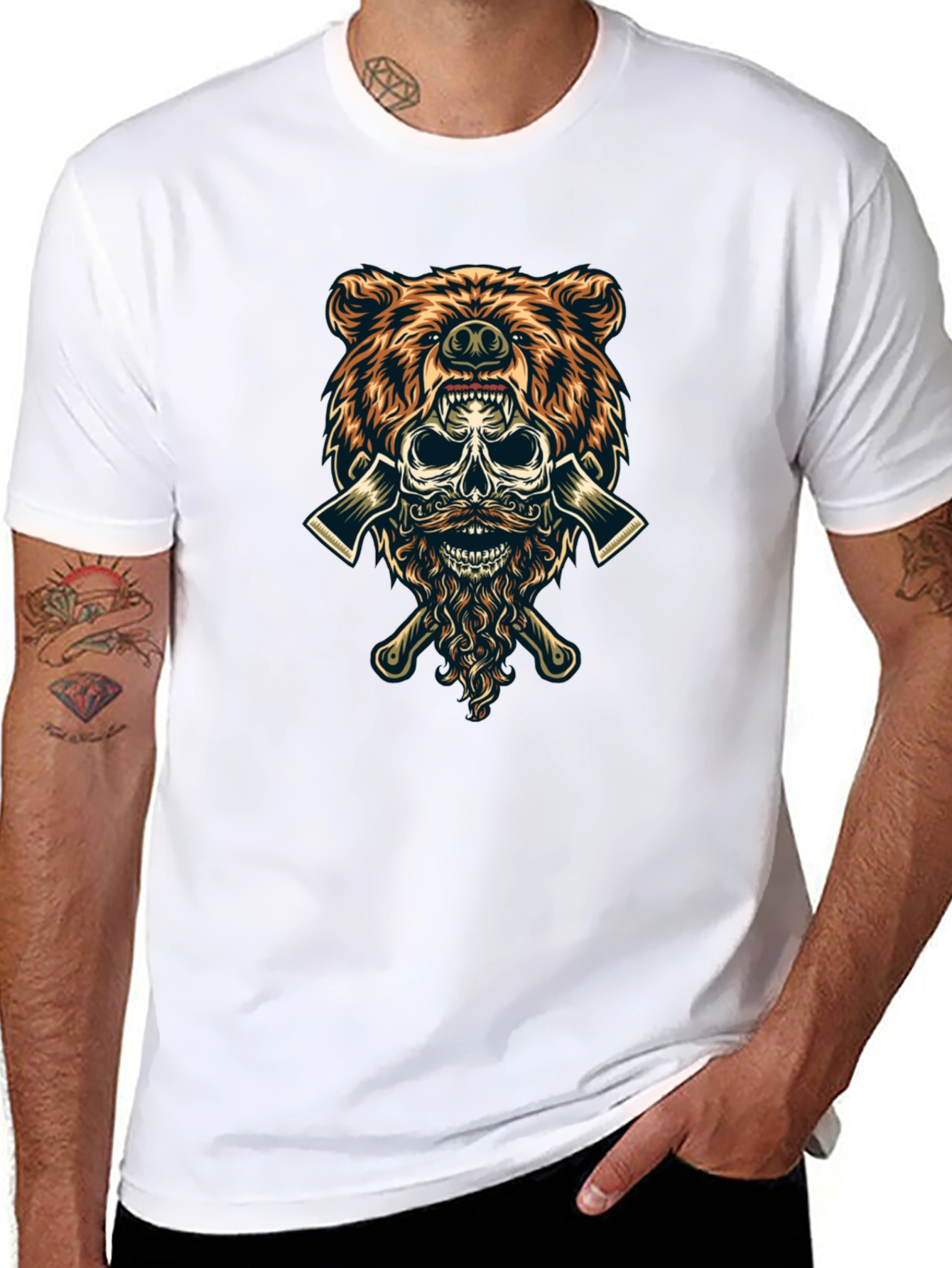 Bear Skull Lumberjack Axes Graphic Tee