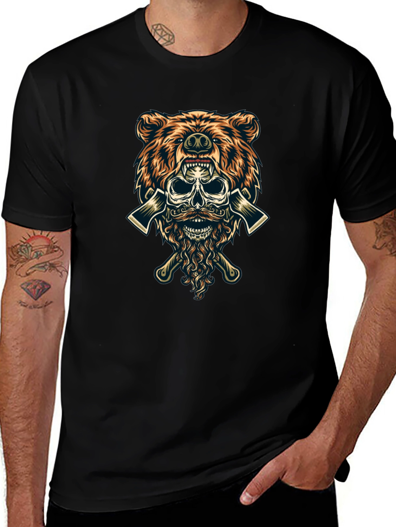 Bear Skull Lumberjack Axes Graphic Tee