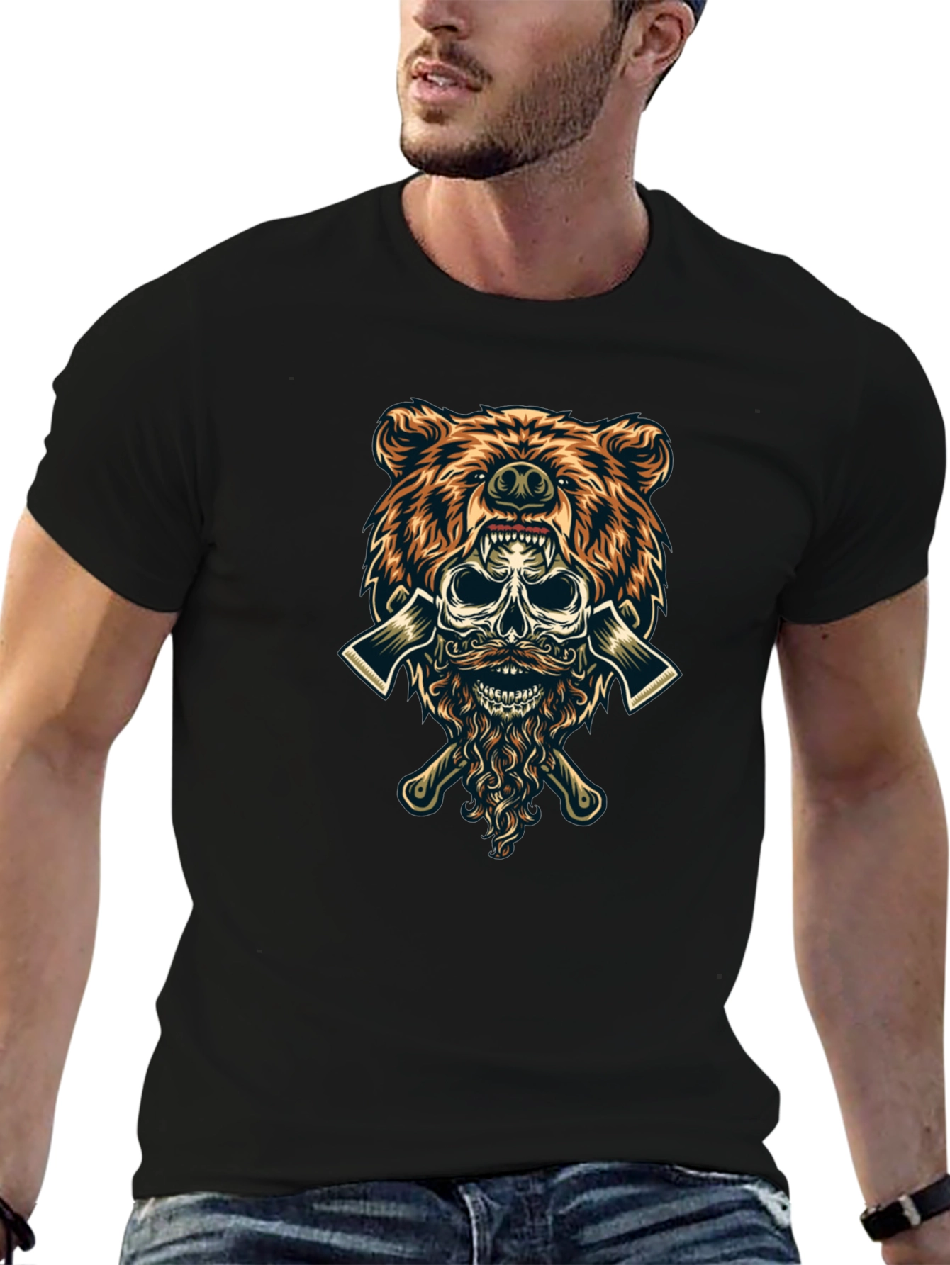 Bear Skull Lumberjack Axes Graphic Tee
