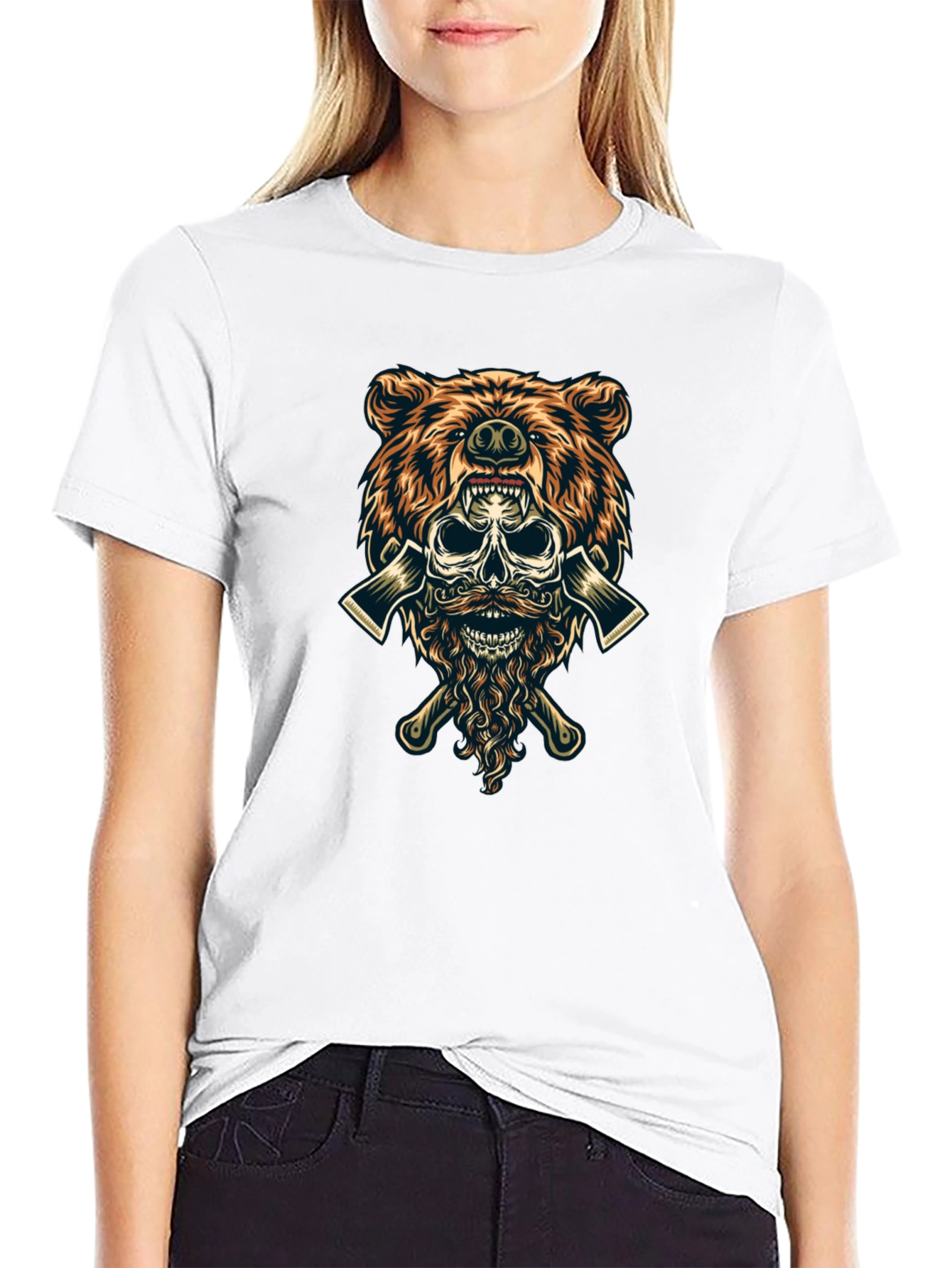 Bear Skull Lumberjack Axes Graphic Tee