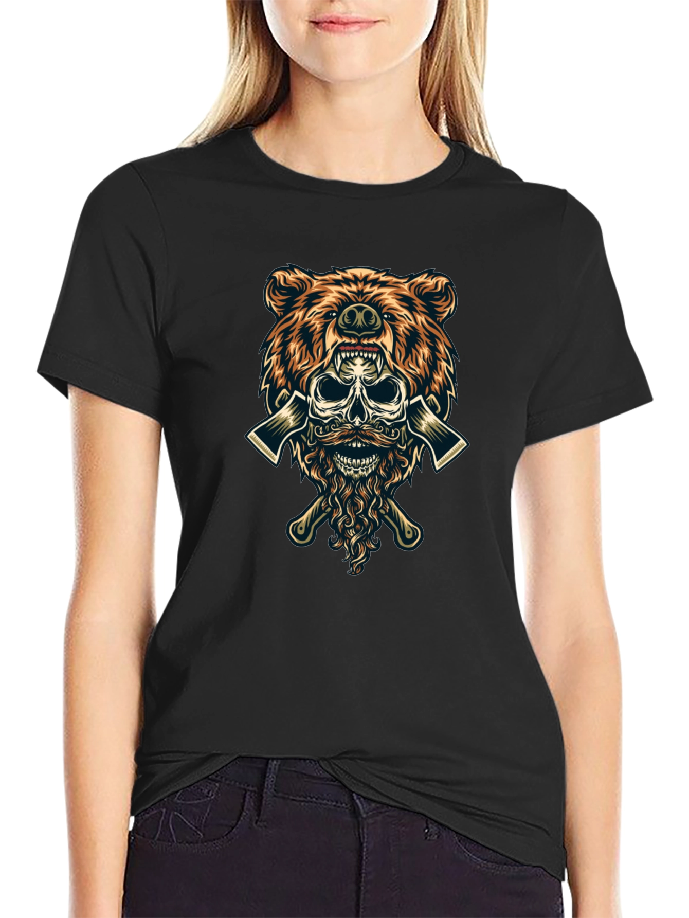 Bear Skull Lumberjack Axes Graphic Tee
