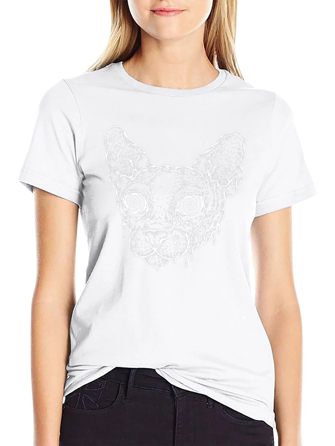 Hypnotic Cat Graphic Tee - Black Cotton T-Shirt