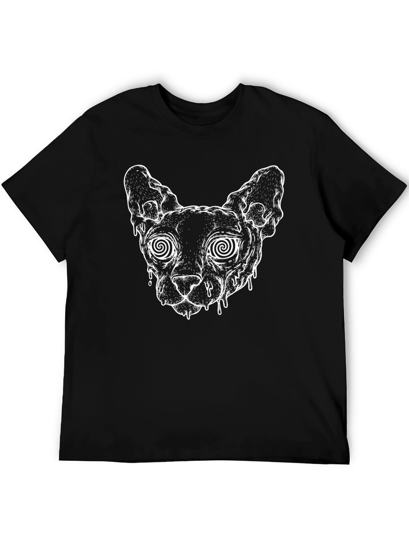 Hypnotic Cat Graphic Tee - Black Cotton T-Shirt