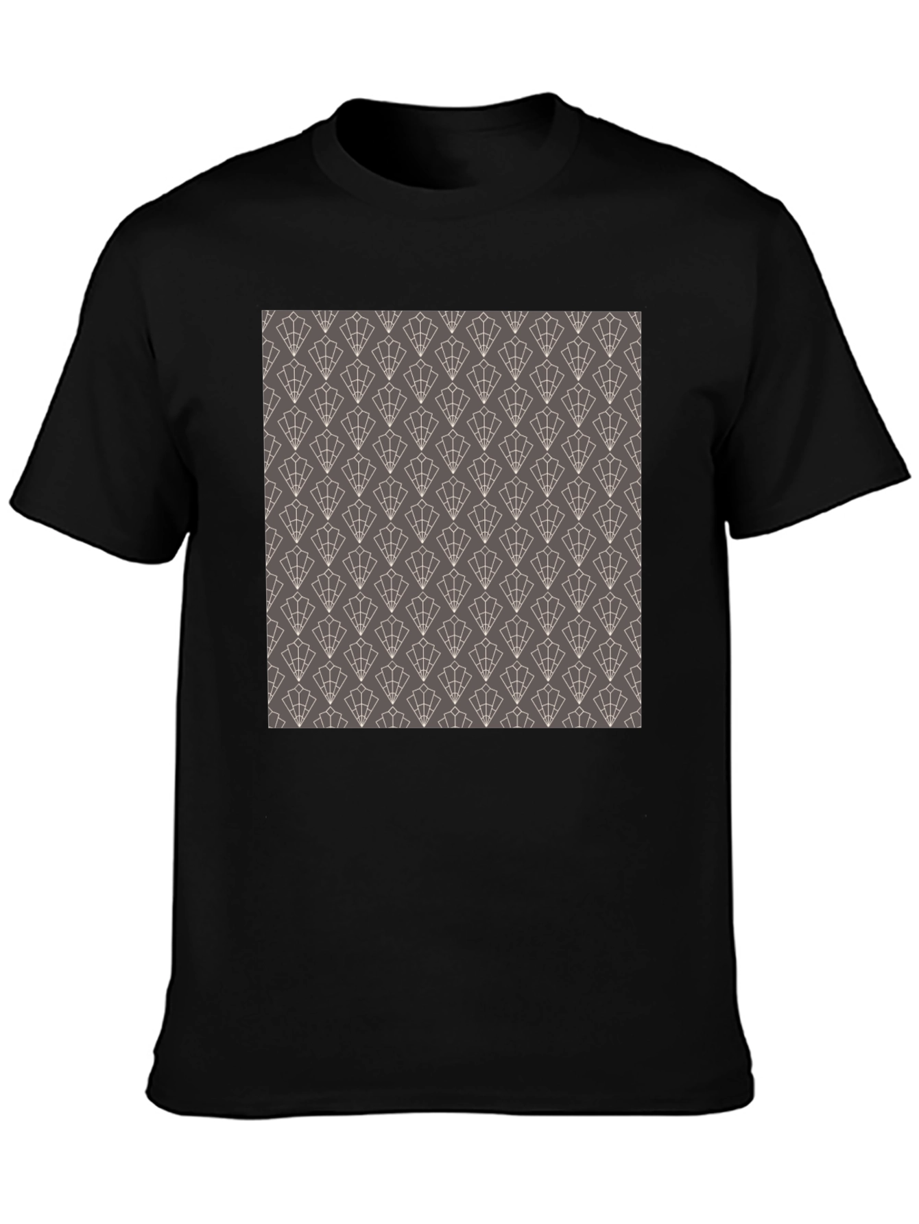 Stylish Black Tee with Geometric Fan Pattern