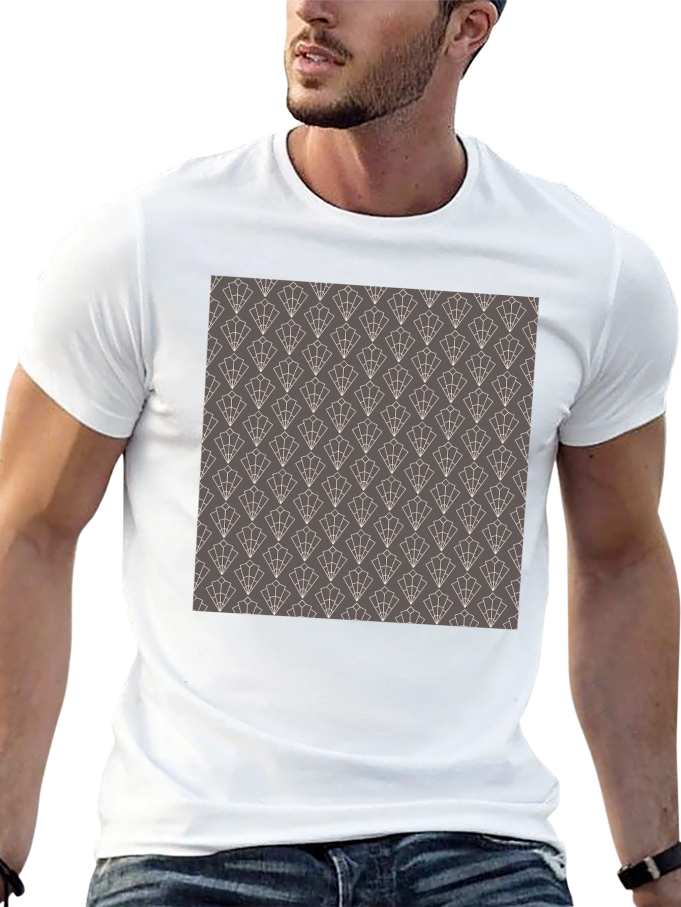 Stylish Black Tee with Geometric Fan Pattern
