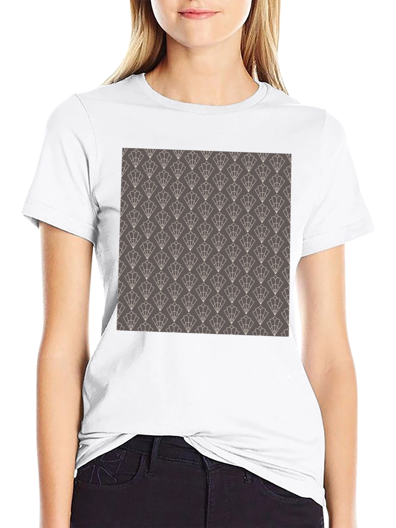 Stylish Black Tee with Geometric Fan Pattern