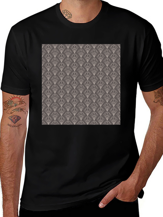 Stylish Black Tee with Geometric Fan Pattern