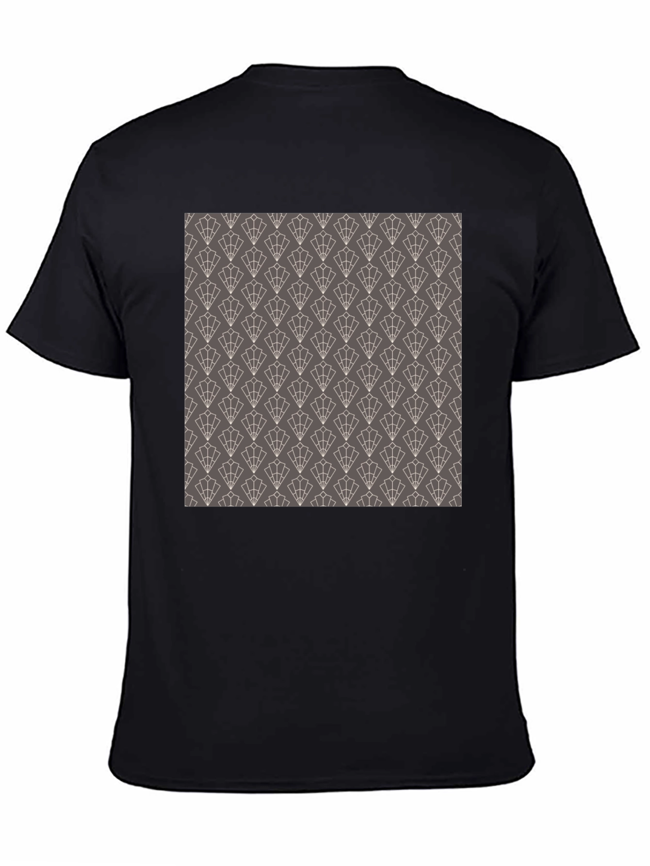 Stylish Black Tee with Geometric Fan Pattern