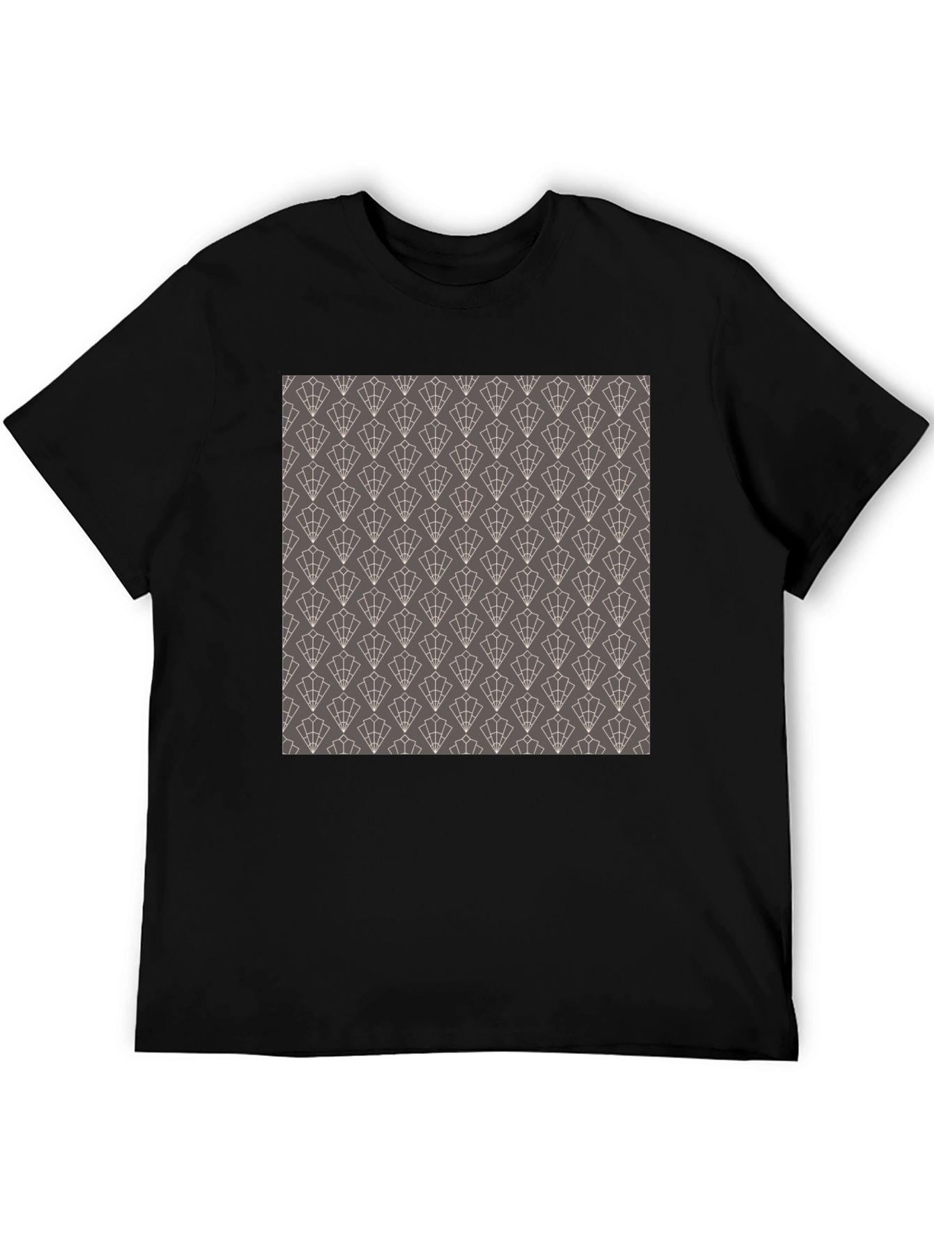 Stylish Black Tee with Geometric Fan Pattern