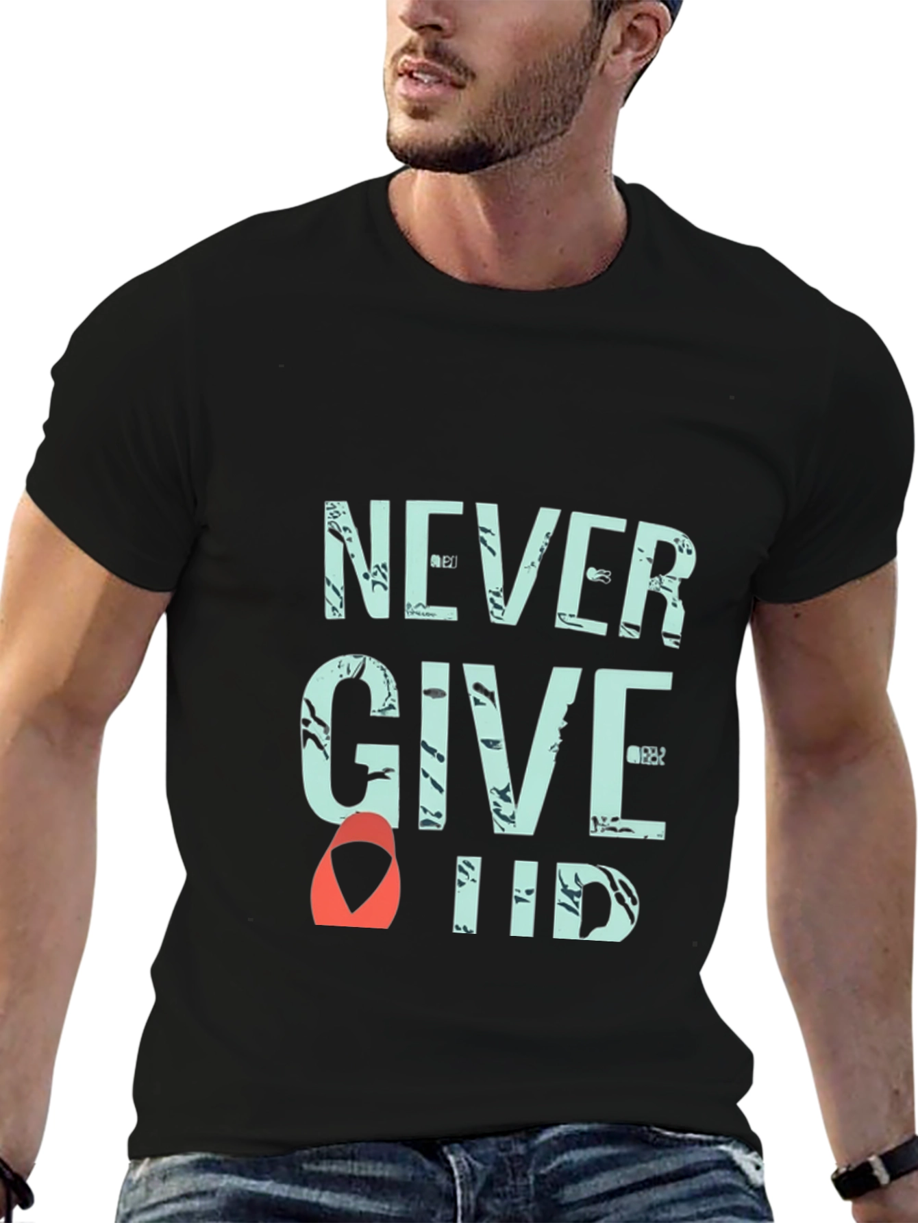 Never Give Up Graphic Print Crew Neck T-Shirt
