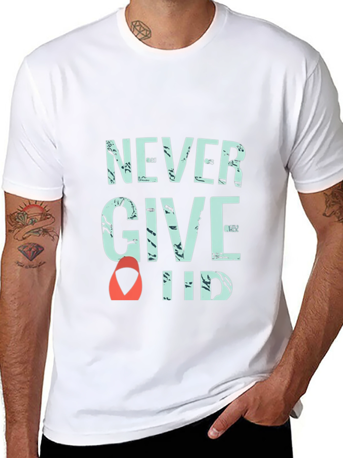 Never Give Up Graphic Print Crew Neck T-Shirt