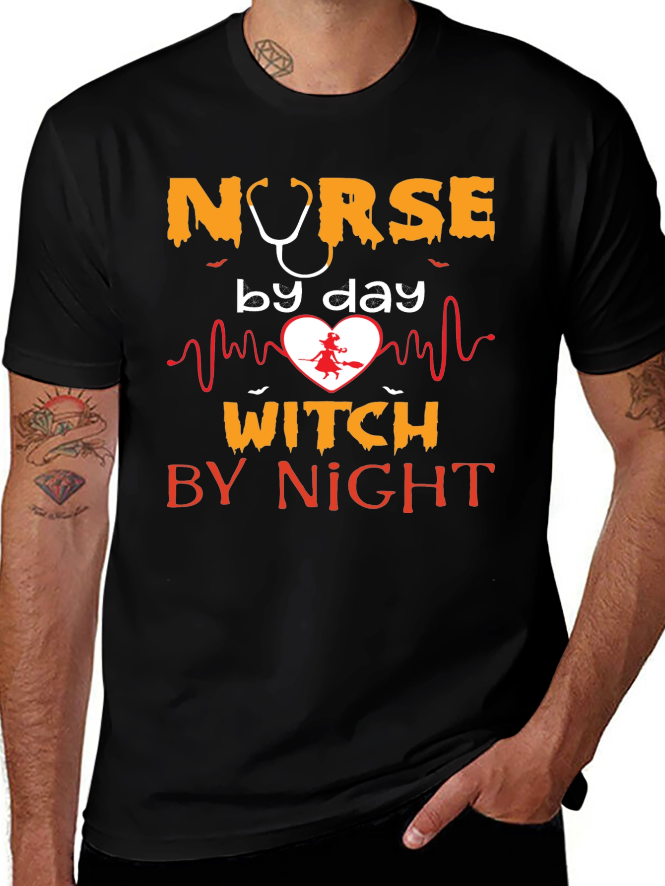 Nurse by Day Witch by Night Halloween Graphic Tee