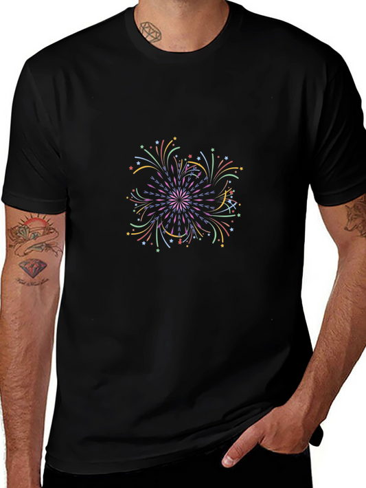 Colorful Fireworks Graphic Black T-Shirt