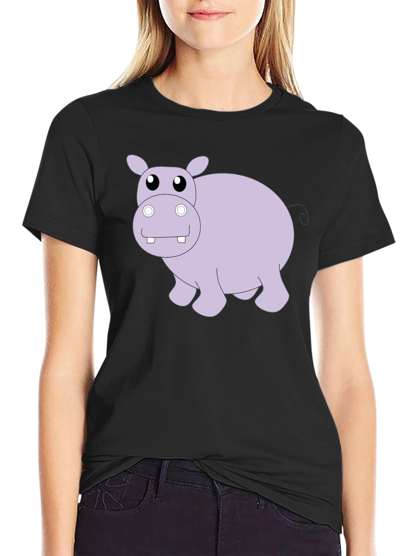 Hippo Graphic Tee - Black Cotton Casual Shirt