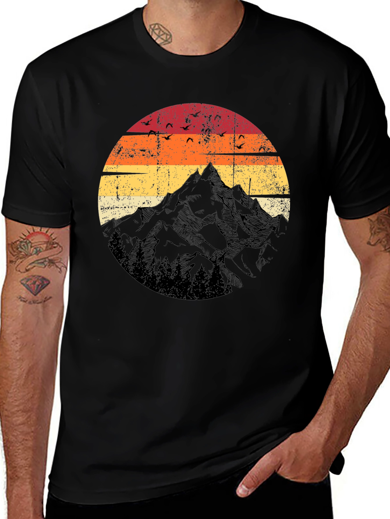Retro Mountain Sunset T-Shirt - Black