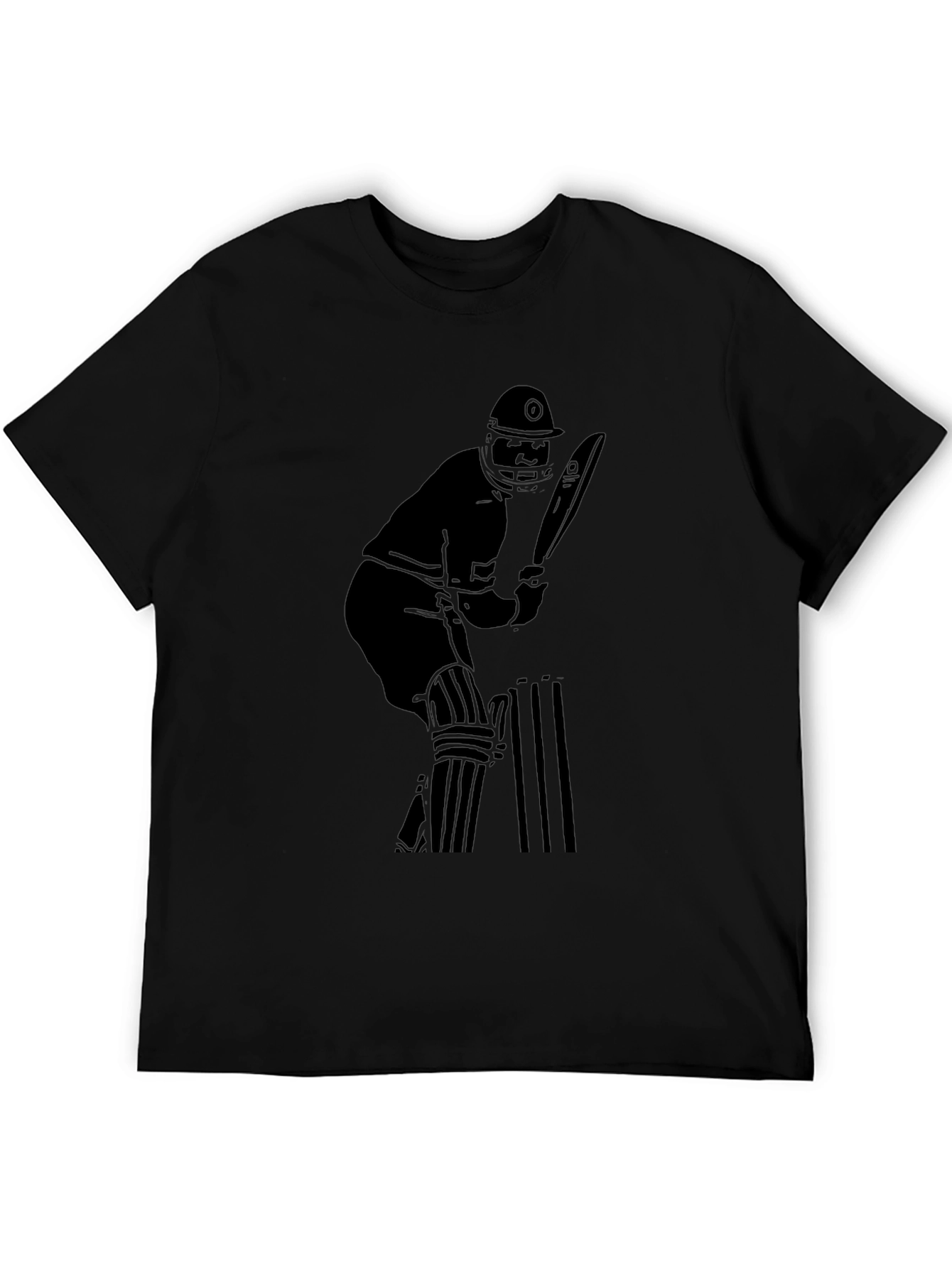 Cricket Player Graphic Tee - Black Cotton Blend Shirt