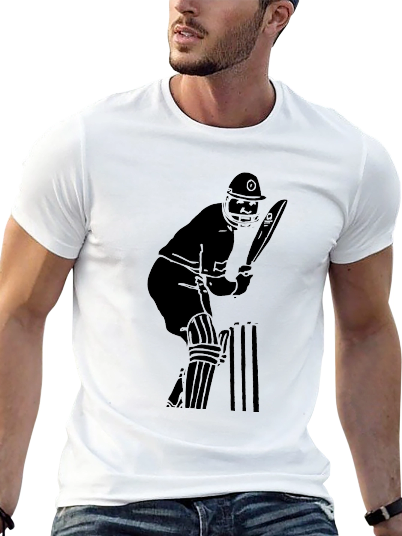 Cricket Player Graphic Tee - Black Cotton Blend Shirt