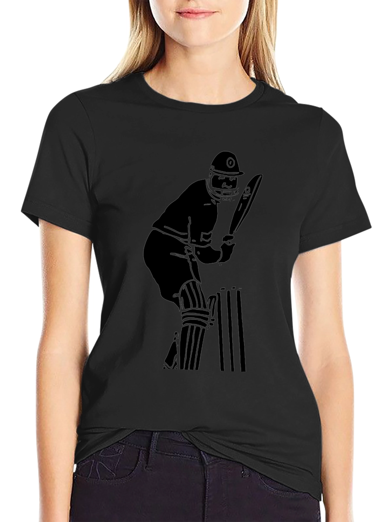 Cricket Player Graphic Tee - Black Cotton Blend Shirt
