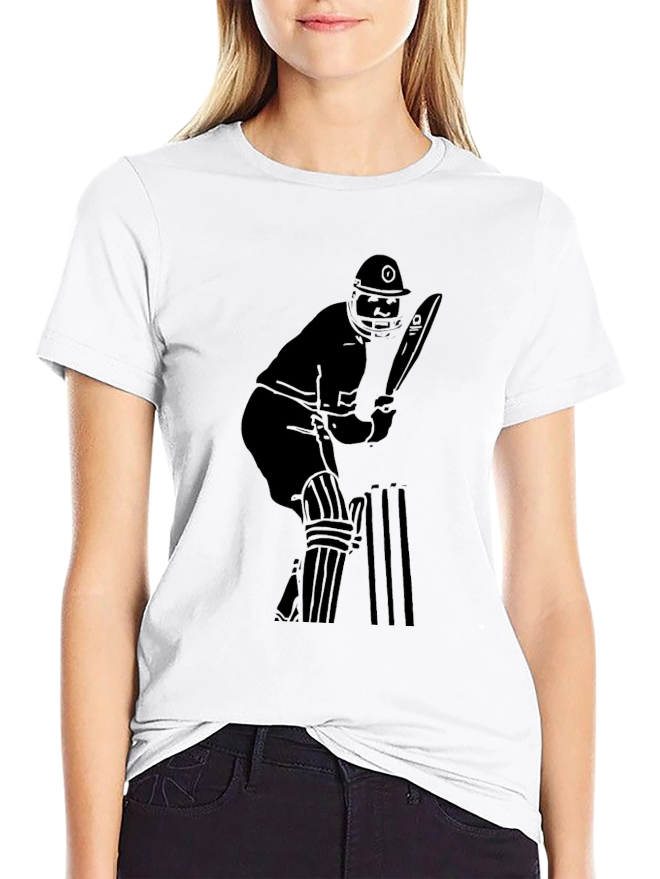 Cricket Player Graphic Tee - Black Cotton Blend Shirt