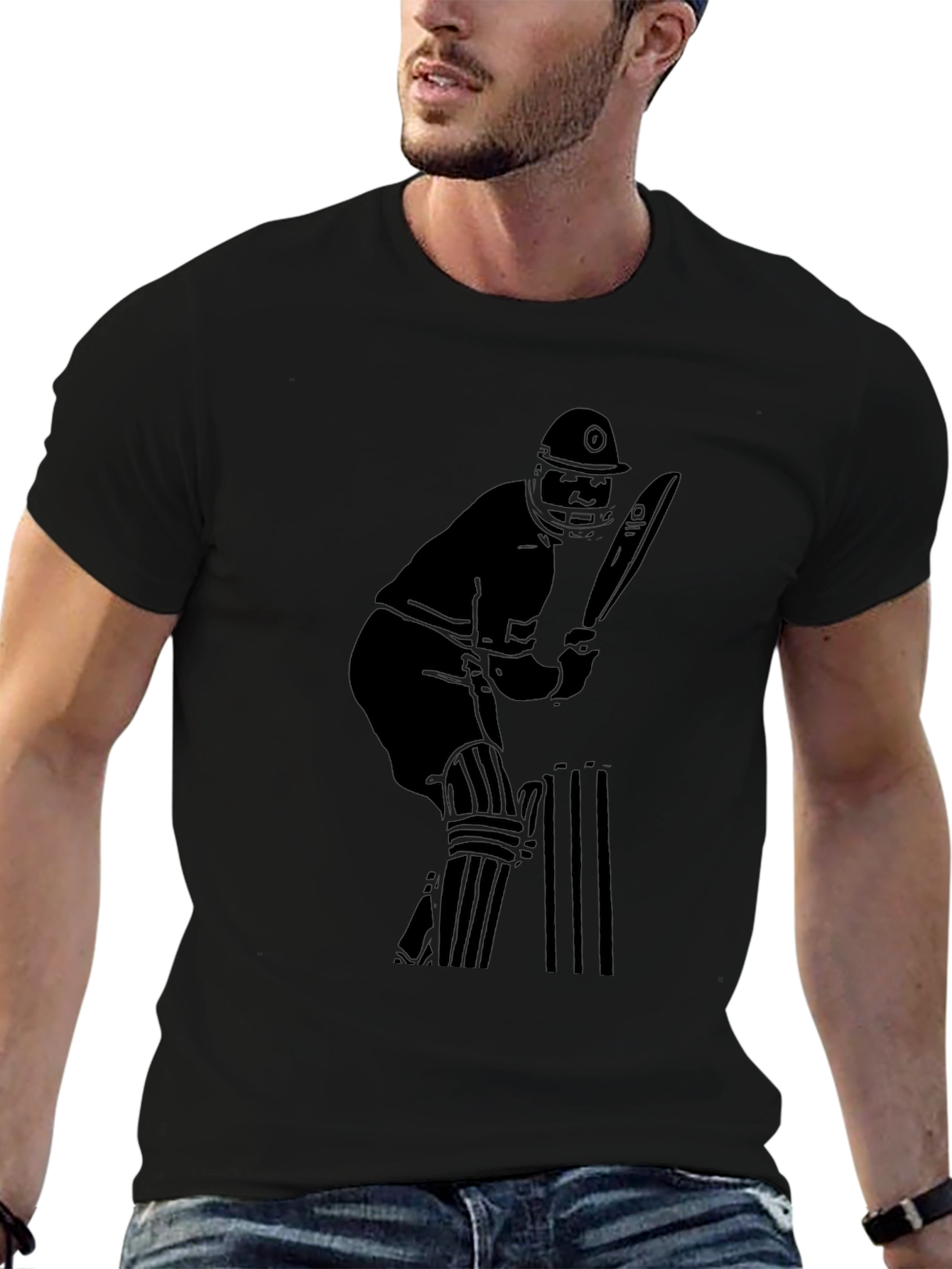 Cricket Player Graphic Tee - Black Cotton Blend Shirt