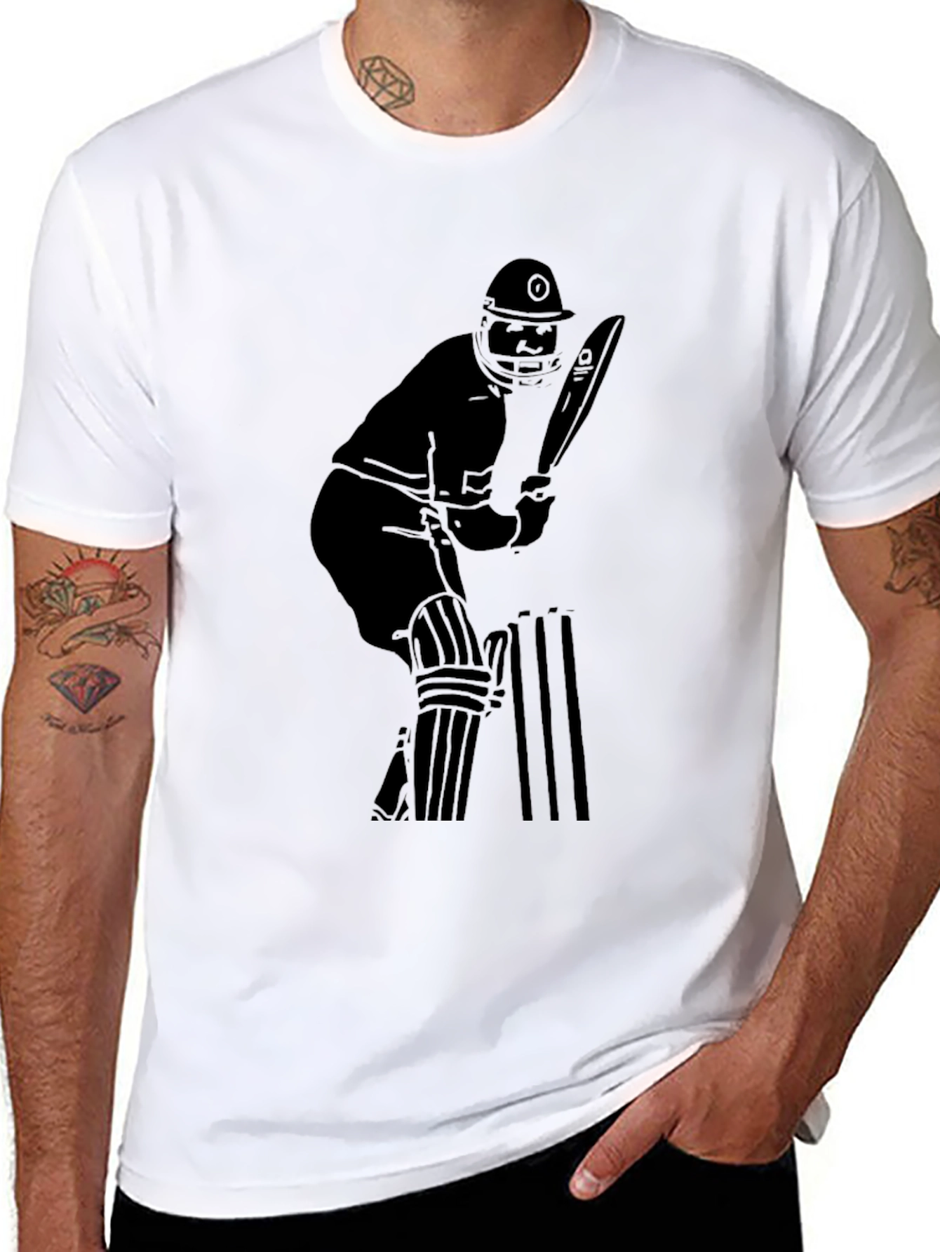 Cricket Player Graphic Tee - Black Cotton Blend Shirt