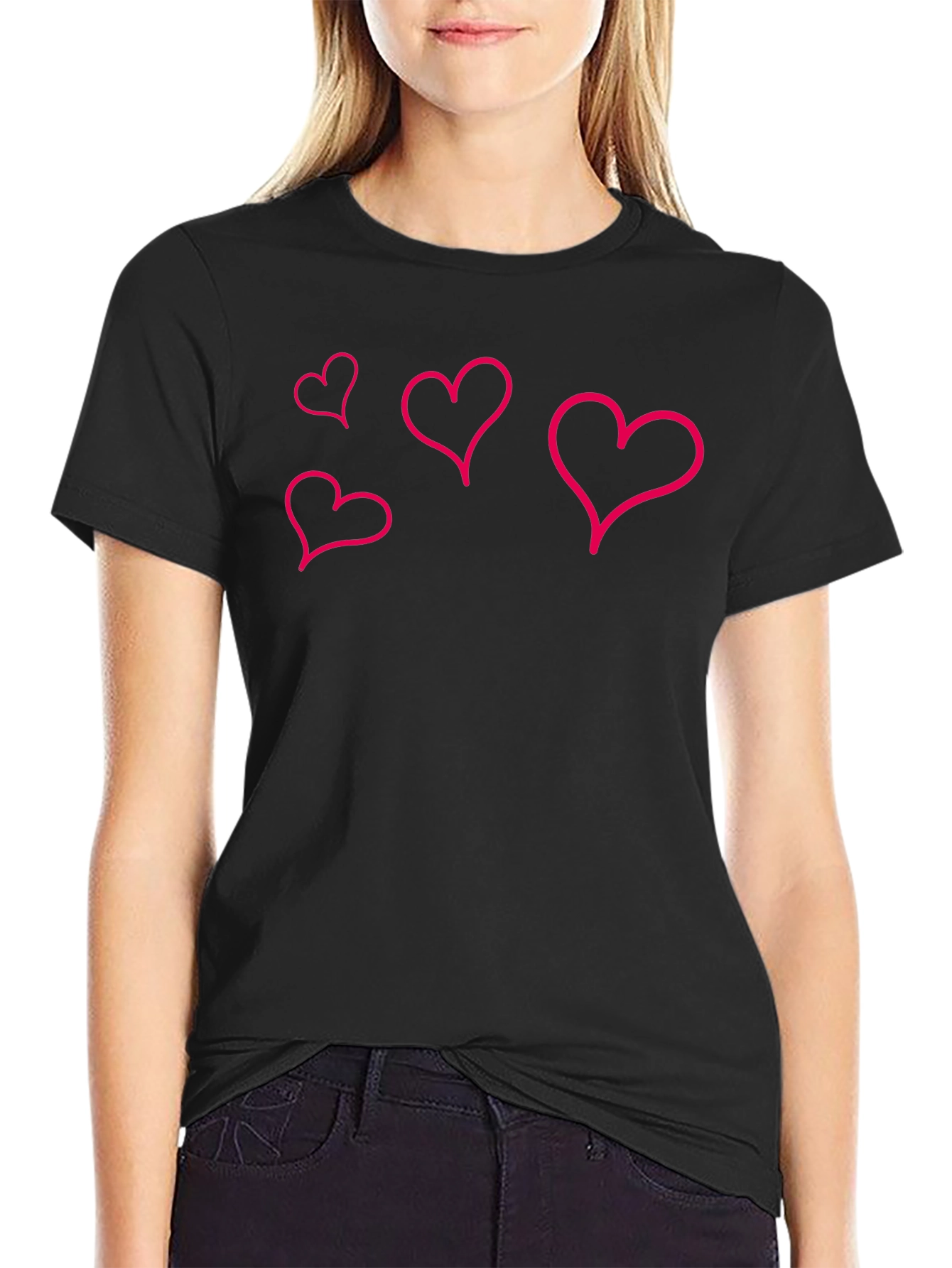 Mens Black T-Shirt with Pink Heart Designs