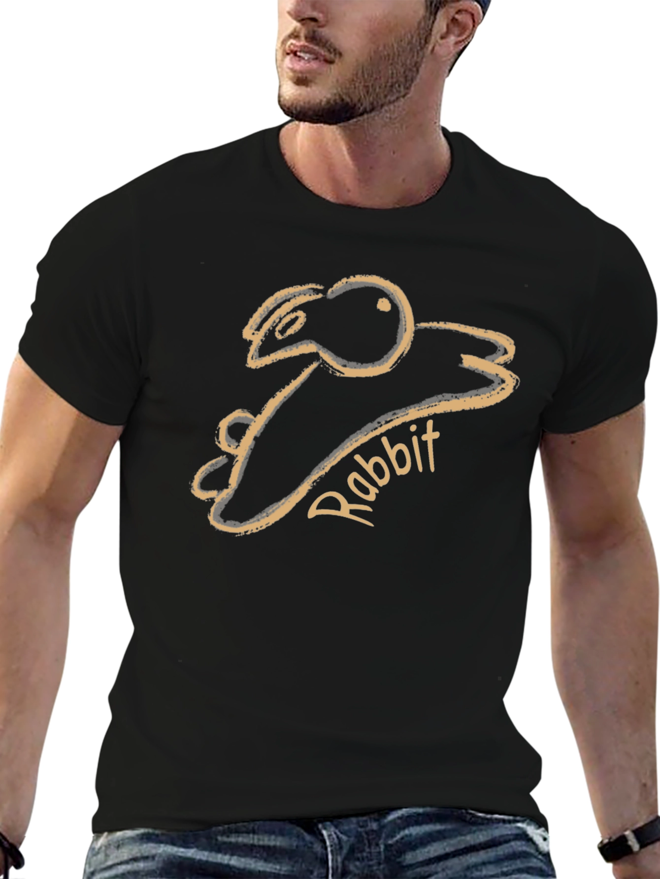 Rabbit Sketch Graphic Tee - Unisex Black T-Shirt