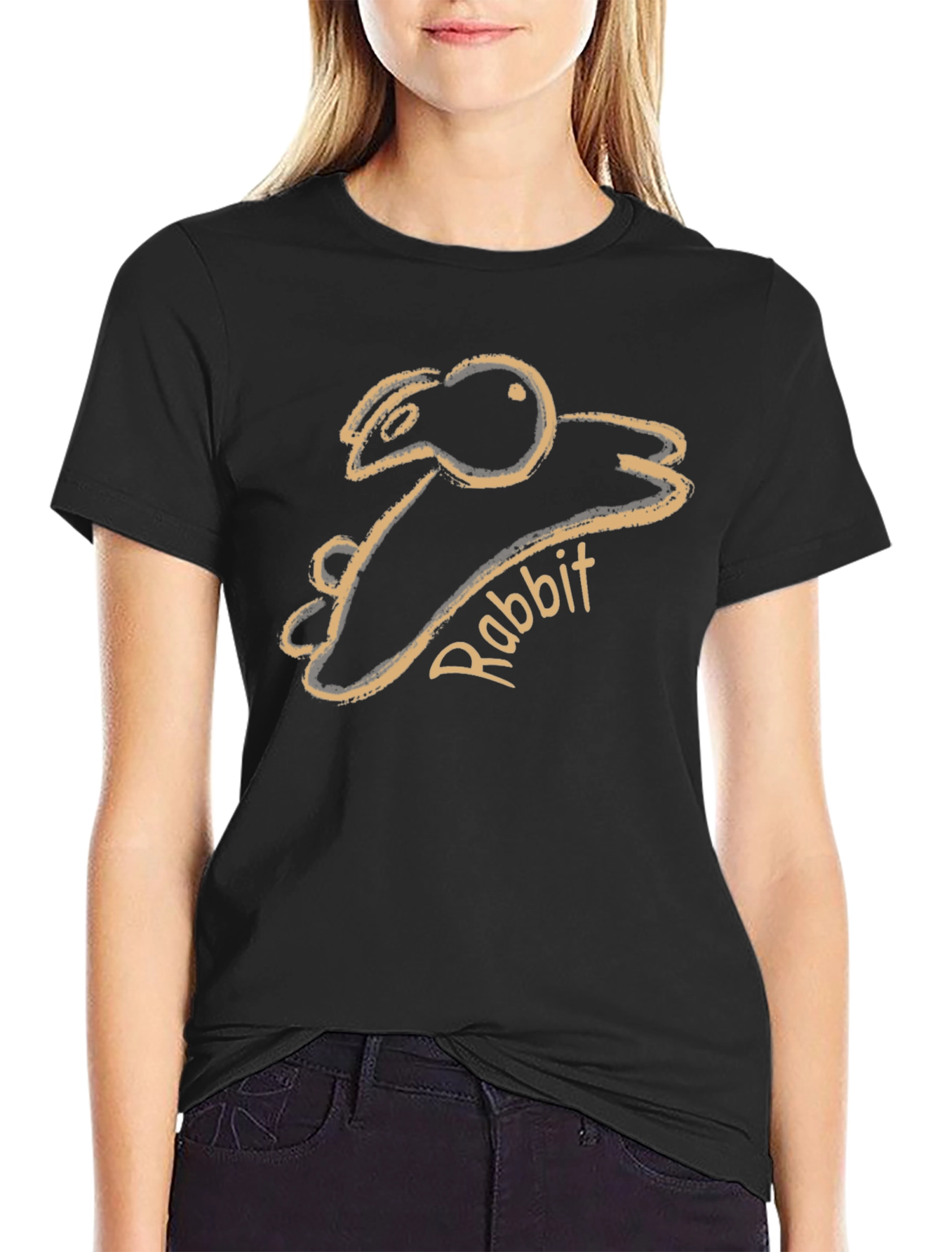 Rabbit Sketch Graphic Tee - Unisex Black T-Shirt