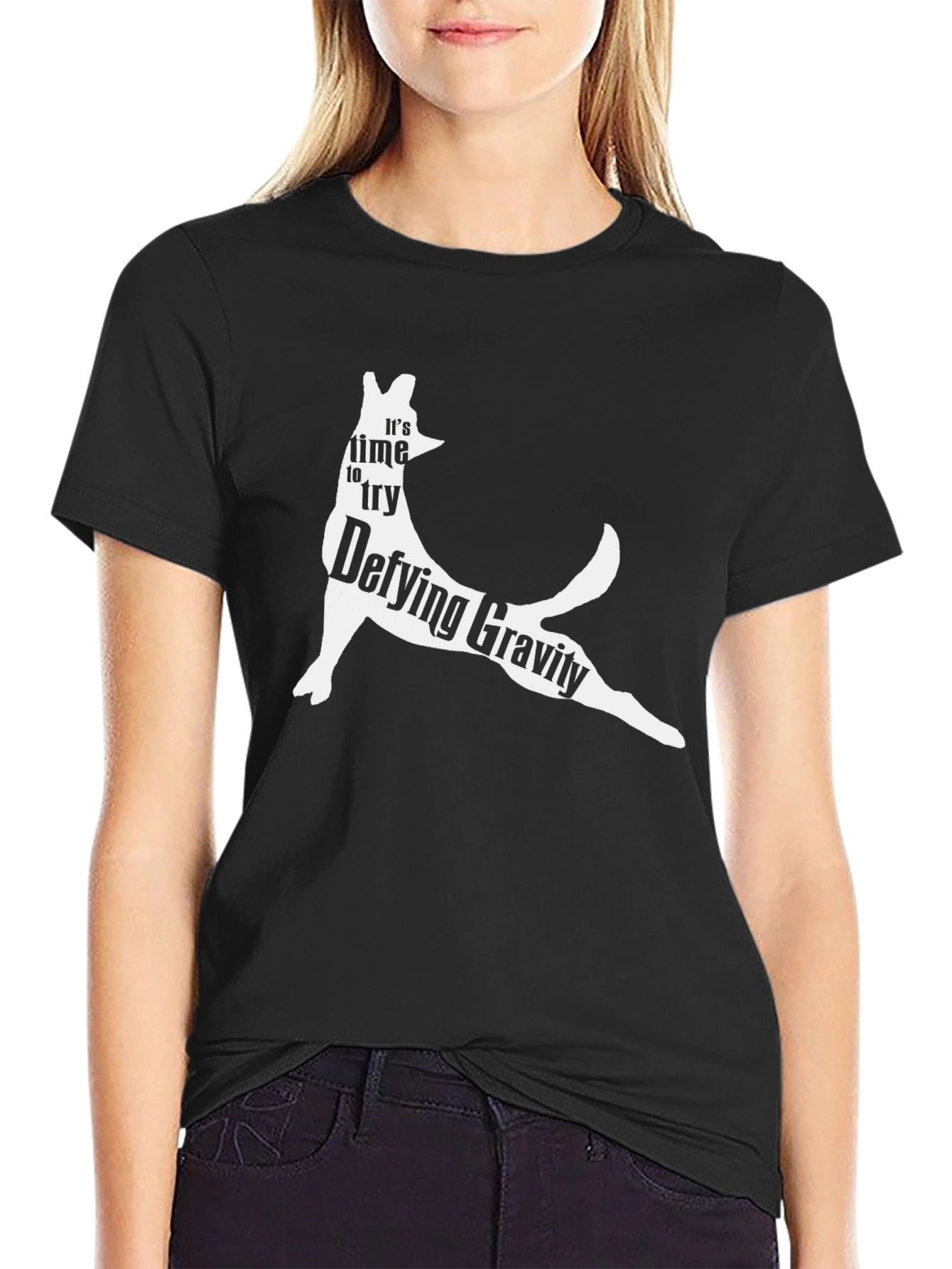 Defying Gravity Dog T-Shirt – Funny Dog Lover Graphic Tee