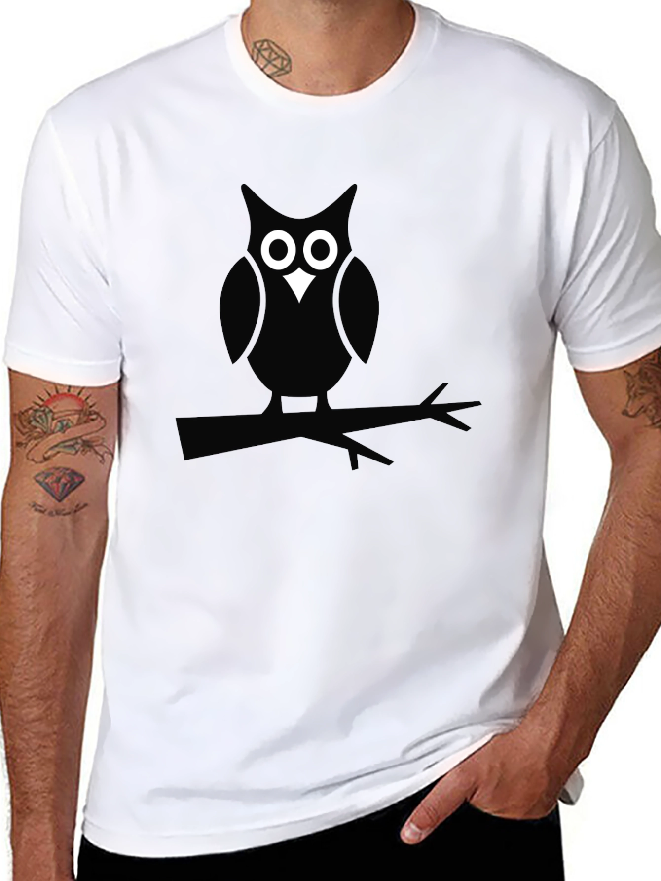 Owl on Branch Black Graphic Tee