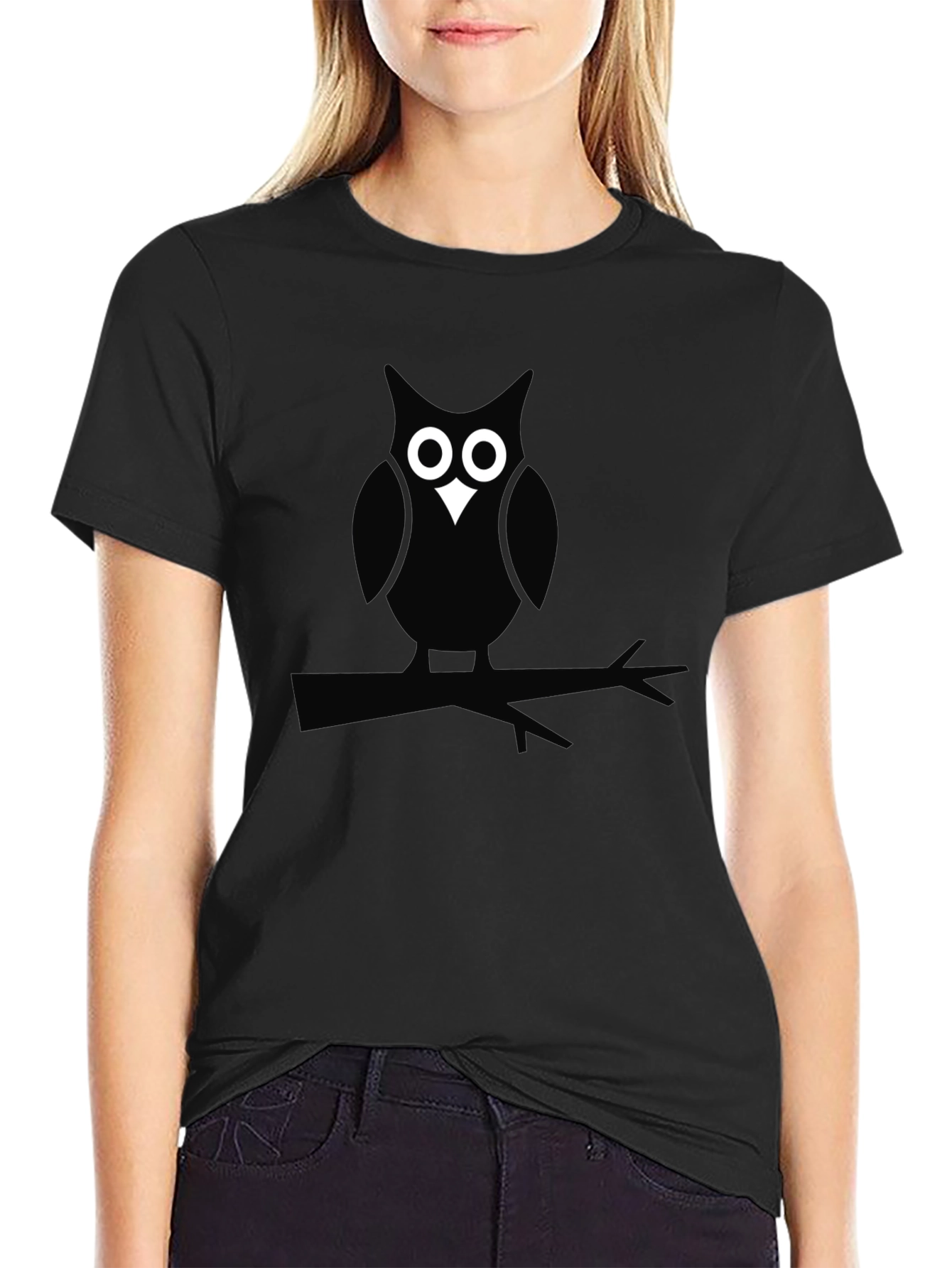 Owl on Branch Black Graphic Tee