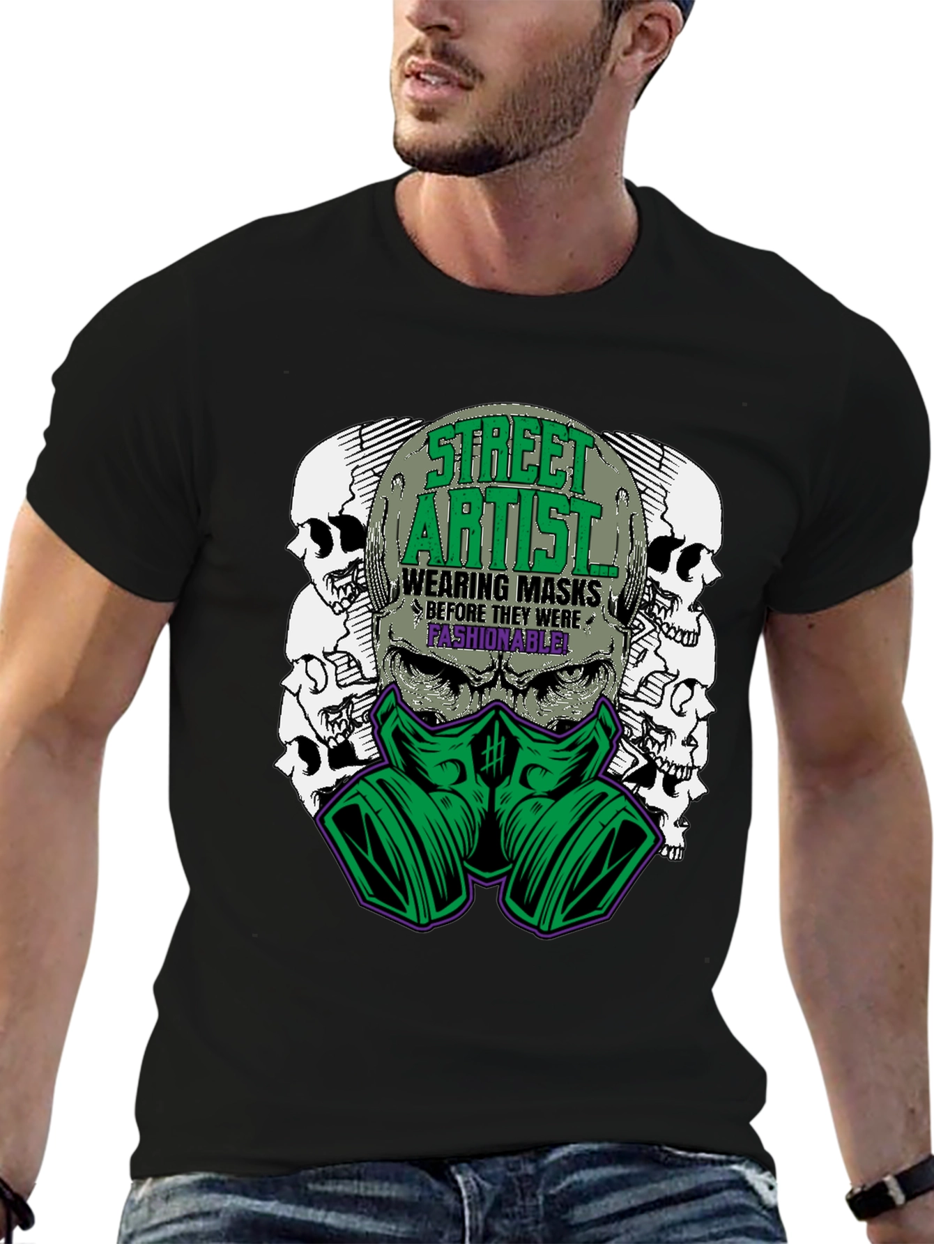 Street Artist Mask Graphic Tee - Unique Design