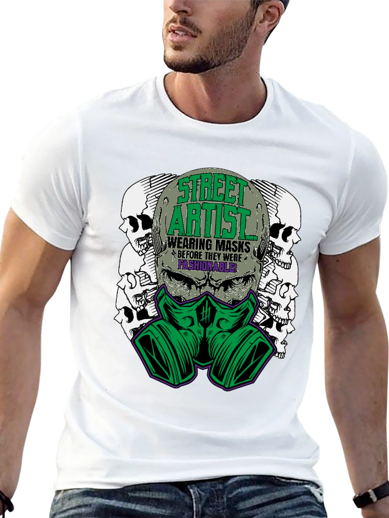 Street Artist Mask Graphic Tee - Unique Design