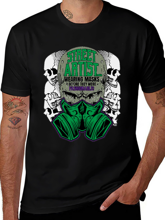 Street Artist Mask Graphic Tee - Unique Design