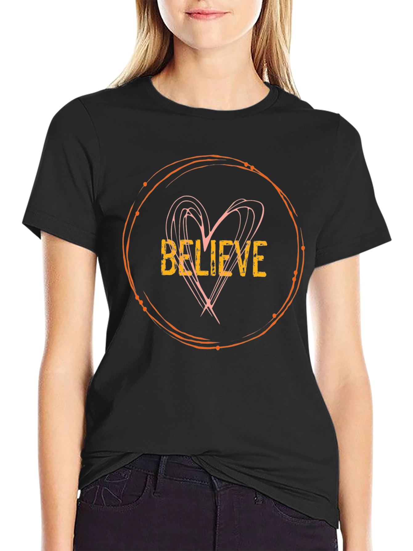 Believe Heart Graphic Black Tee