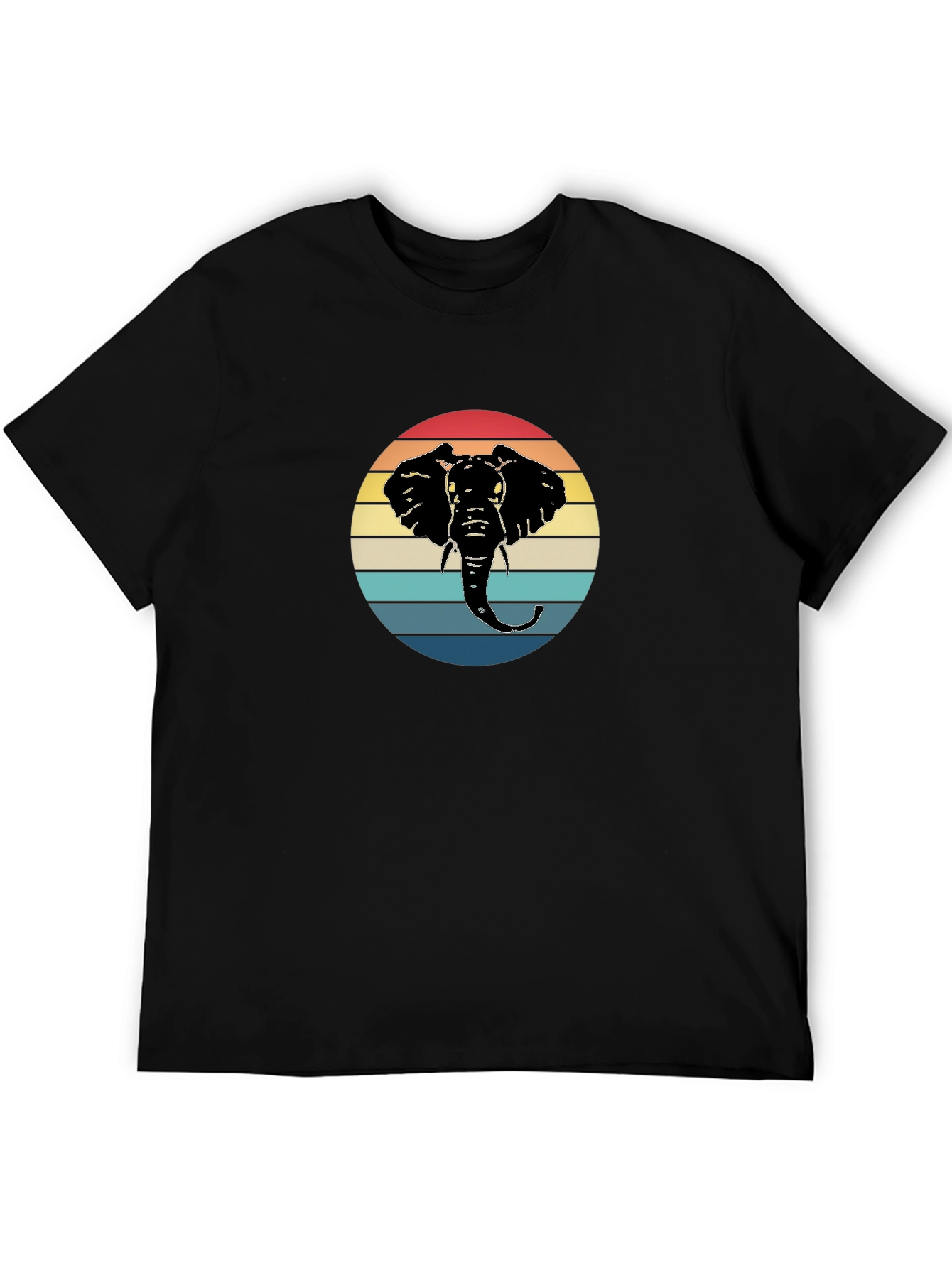 Retro Elephant Sunset Black T-Shirt
