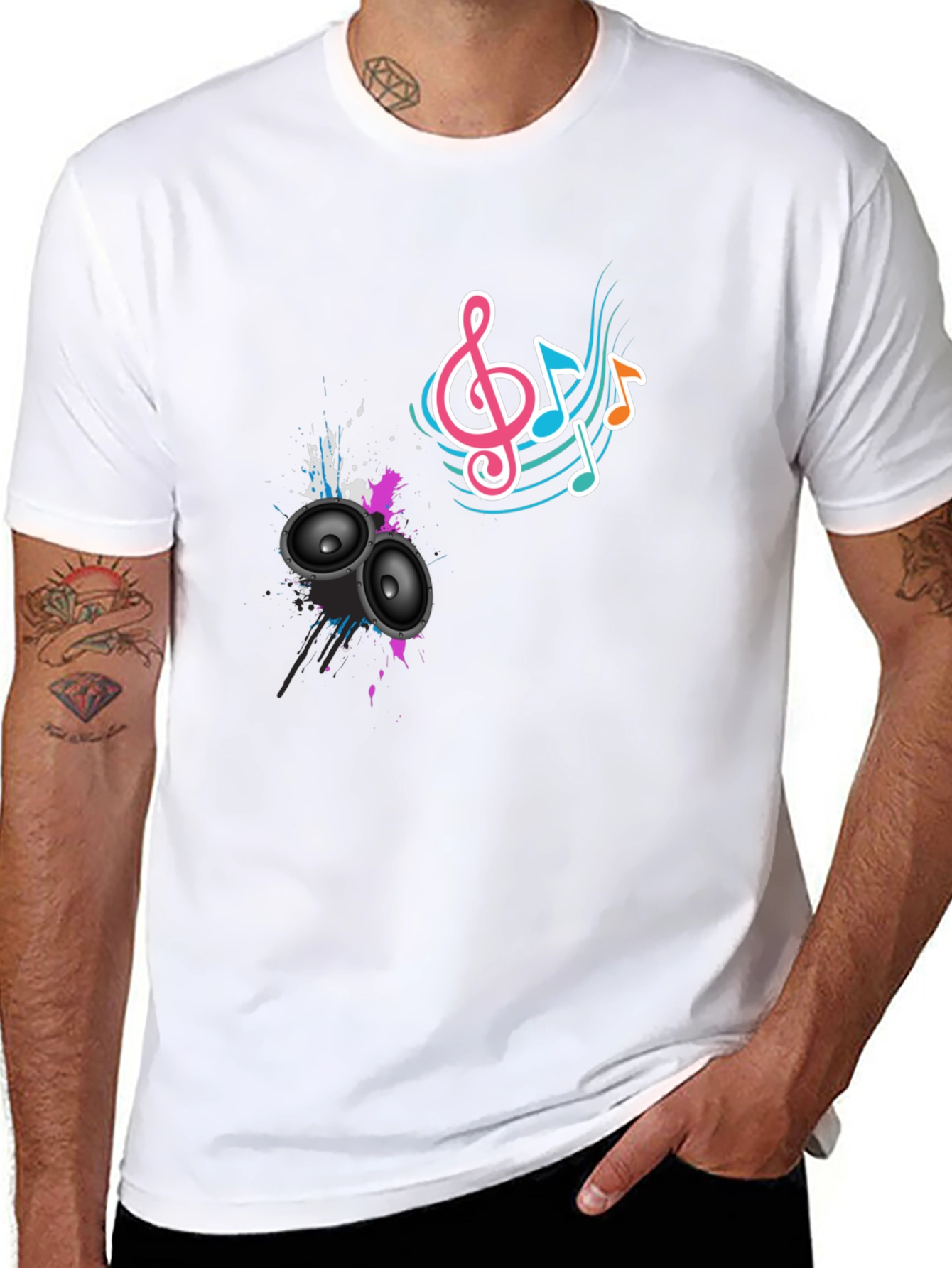 Music Vibes Tee - Speaker & Note Graphic Print
