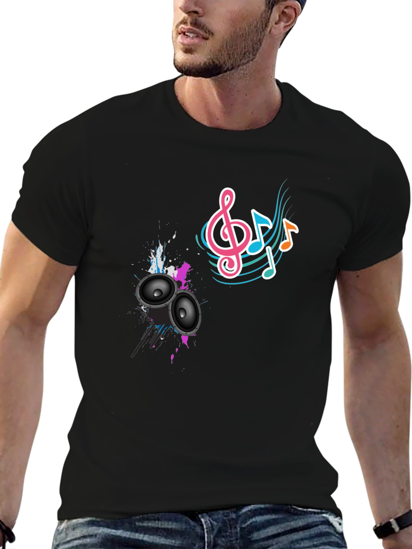 Music Vibes Tee - Speaker & Note Graphic Print