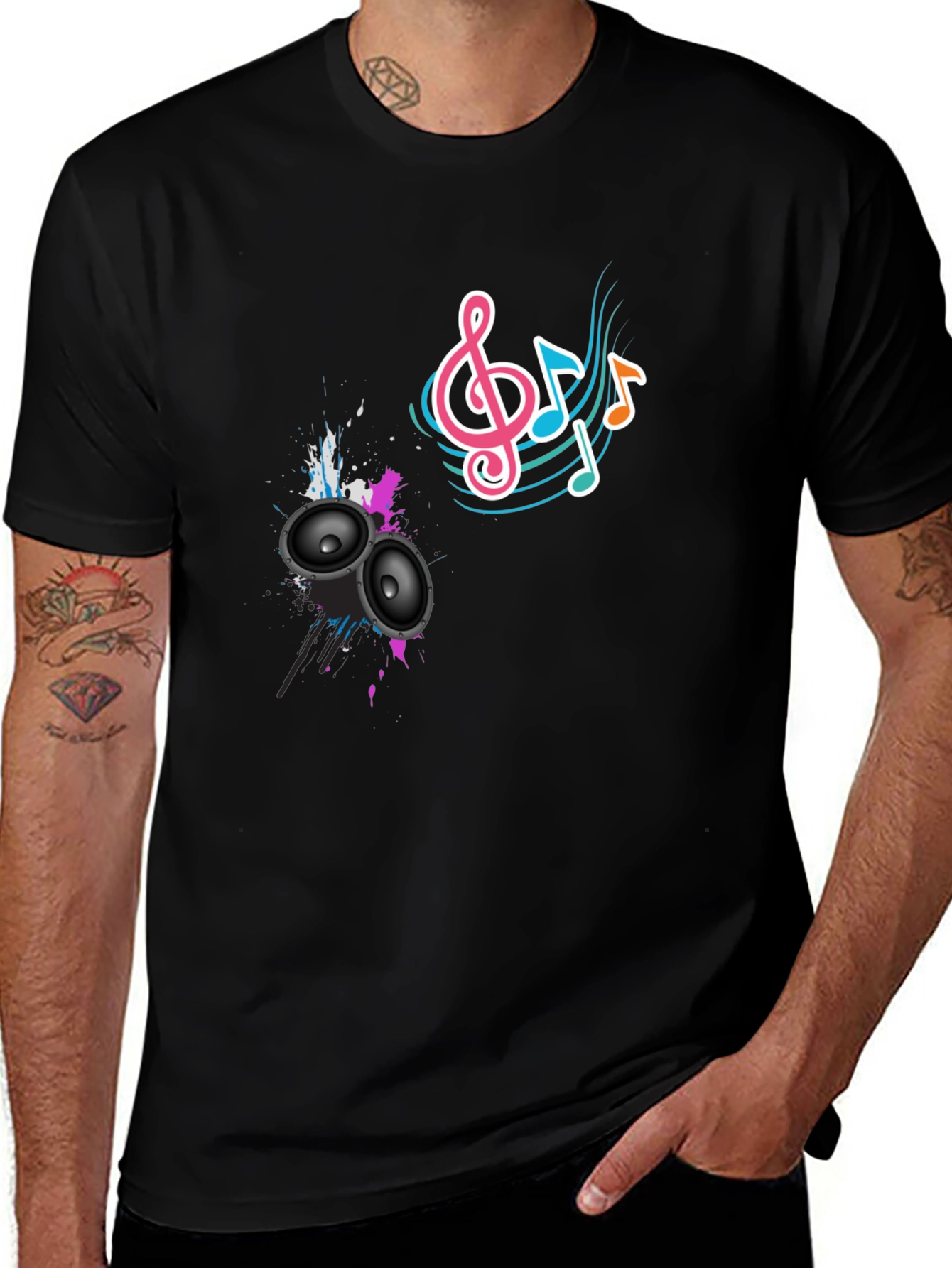 Music Vibes Tee - Speaker & Note Graphic Print