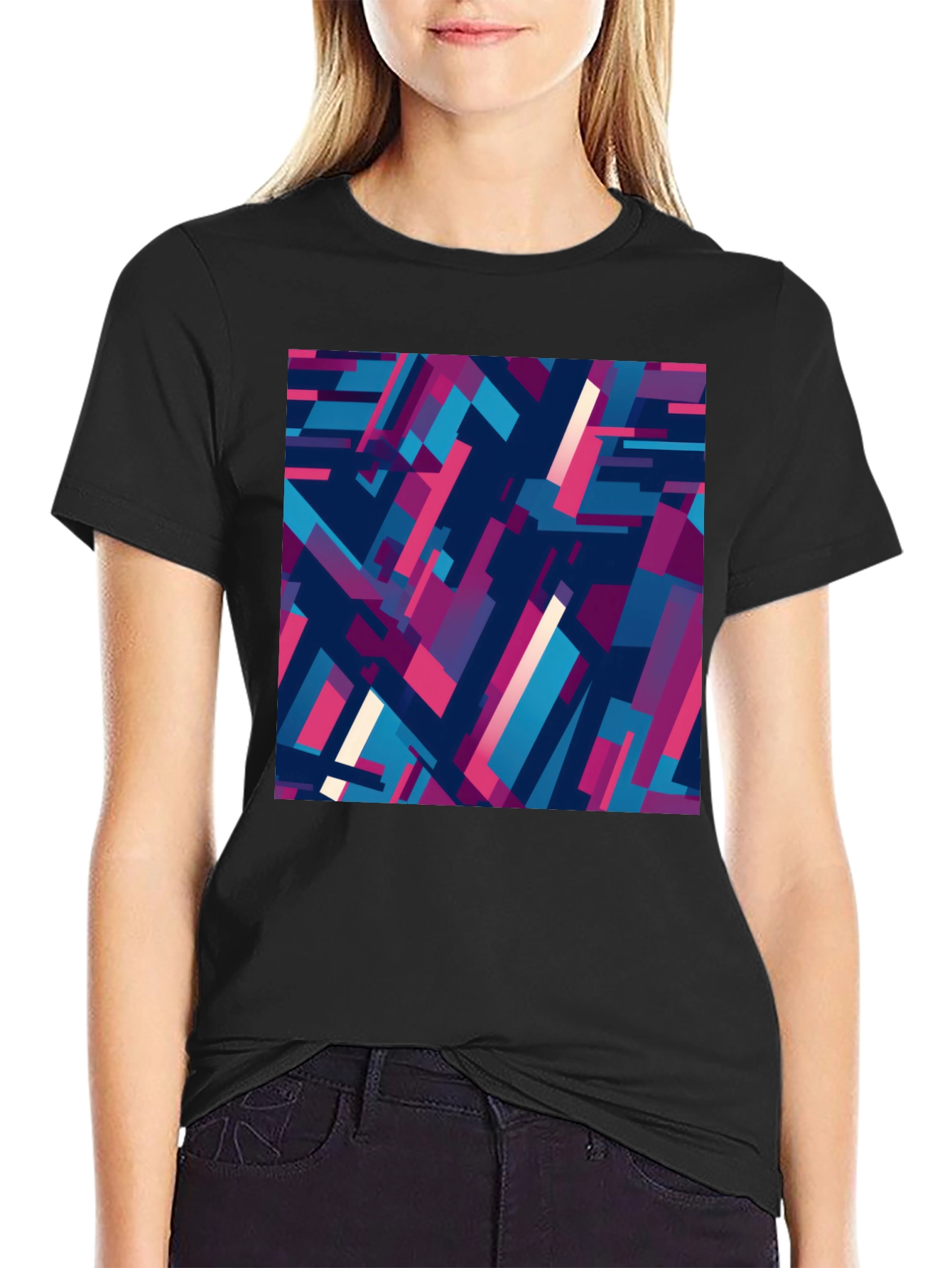 Abstract Geometric Pattern Black T-Shirt