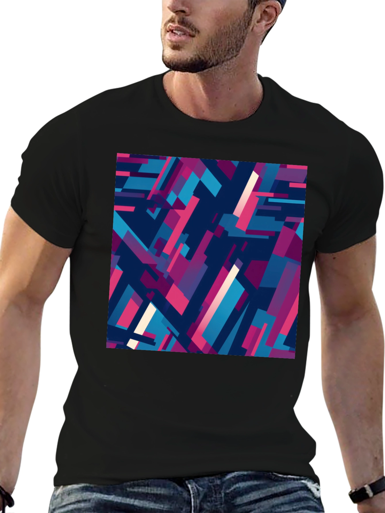 Abstract Geometric Pattern Black T-Shirt