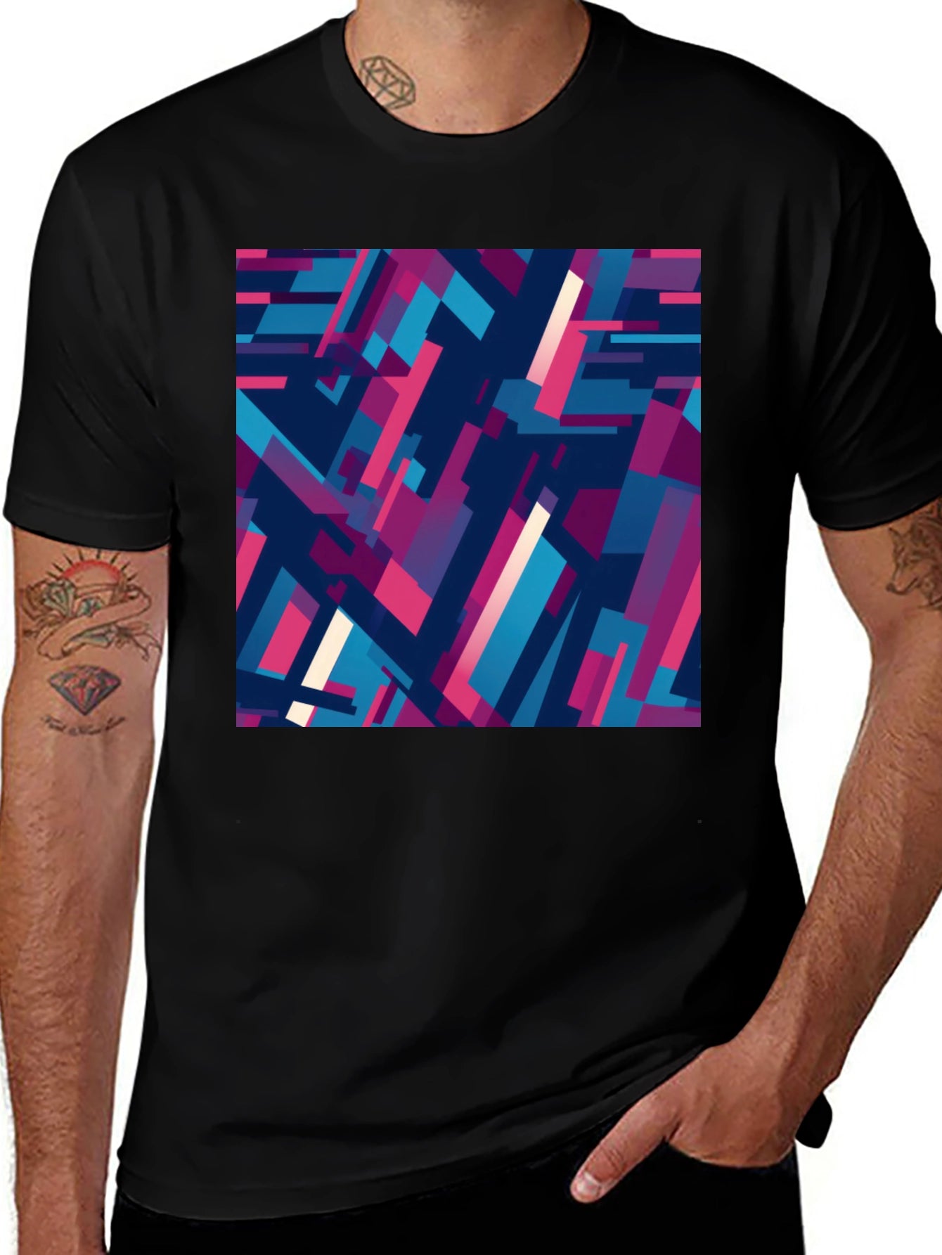 Abstract Geometric Pattern Black T-Shirt