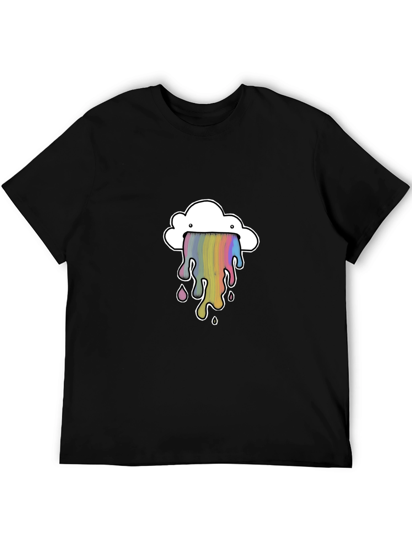 Rainbow Cloud Graphic Tee - Trendy Black T-Shirt