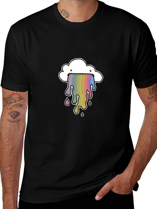 Rainbow Cloud Graphic Tee - Trendy Black T-Shirt